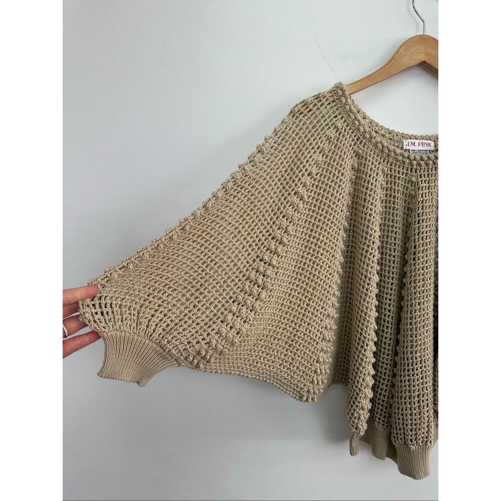 J.M. Pink Women’s Vintage Tan Cream Crochet Open Knit Two Piece Dolman Sleeve Ma - Picture 11 of 14